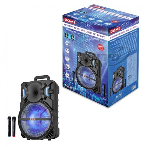 בידורית קריוקי ניידת עם 2 מיקרופונים אלחוטיים 2000W מבית Dome