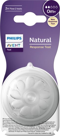 זוג פטמות האכלה לבקבוקי Avent Natural Response - גילאי 0+, זרימה שלב 2