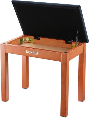 כסא פסנתר בצבע חום DKB10 עם טופ קטיפה שחור EC2088 כולל תא איחסון מבית DONNER