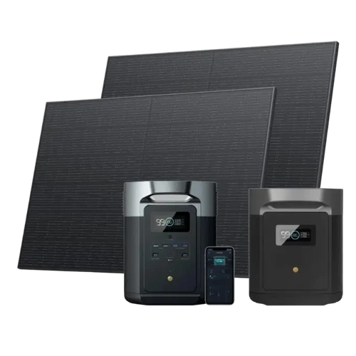 קיט סולארי ECOFLOW - תחנת כח DELTA2MAX קיבולת 4Kwh -הספק 2.4KW + תא הרחבה + זוג פאנלים סולאריים 540W