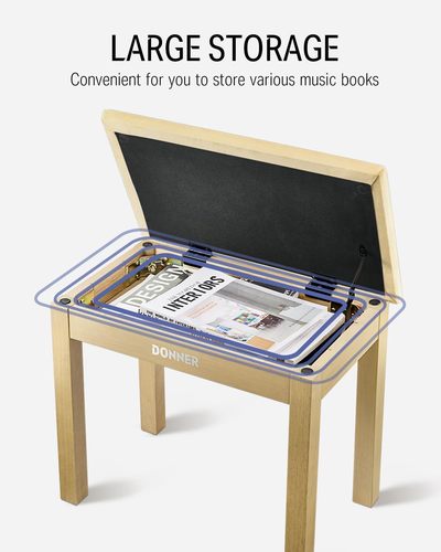 כסא פסנתר DKB10 בצבע חום בהיר EC6749 עם מושב קטיפה כולל תא איחסון מבית DONNER