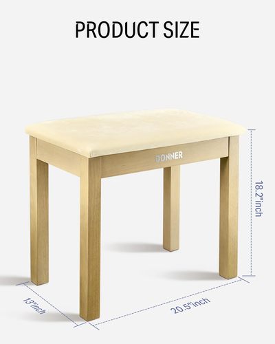 כסא פסנתר DKB10 בצבע חום בהיר EC6749 עם מושב קטיפה כולל תא איחסון מבית DONNER
