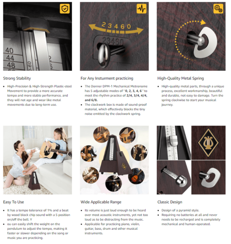 מטרונום EC1078 מכני למוסיקאי DPM1 מבית DONNER