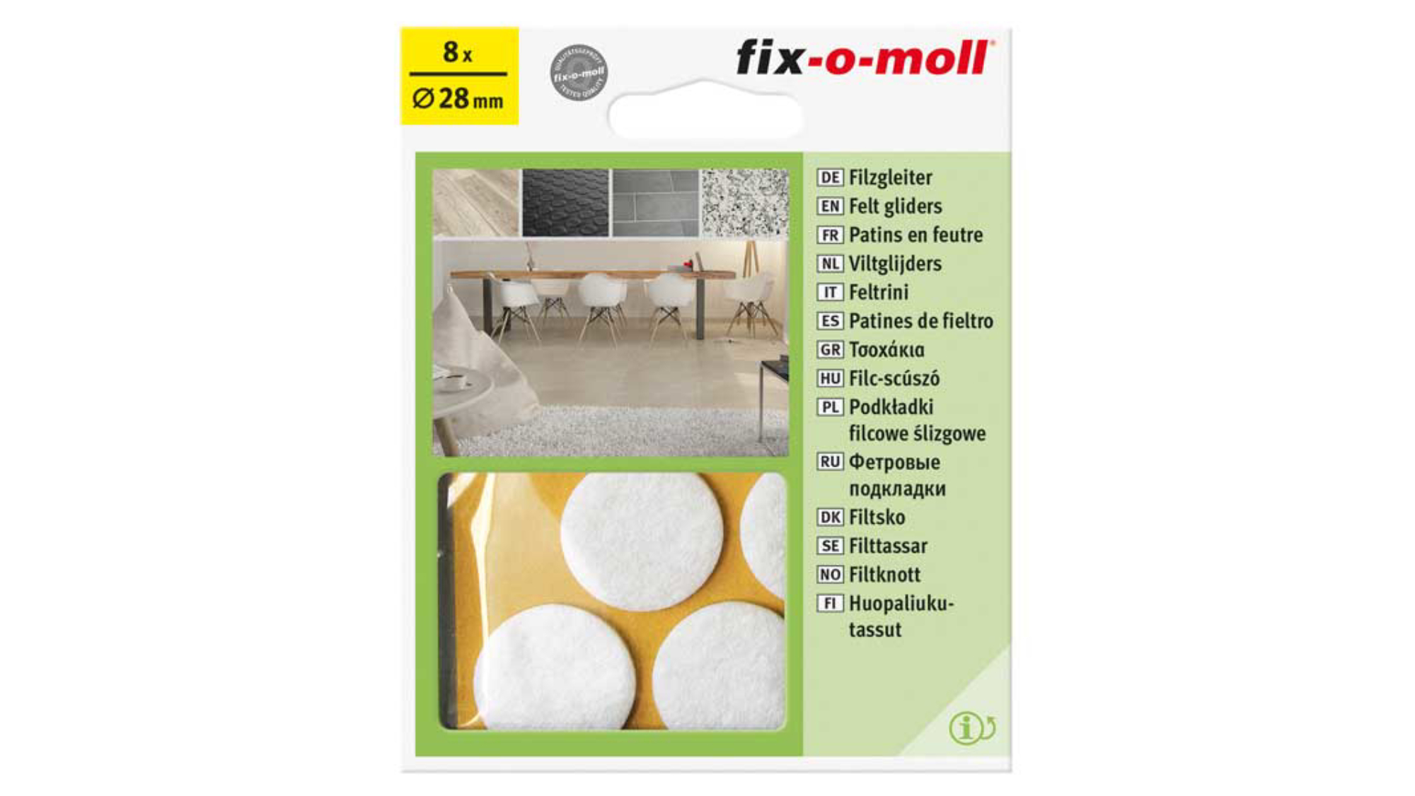 מדבקות לבד לבן 28MM עיגול Fix-O-Moll