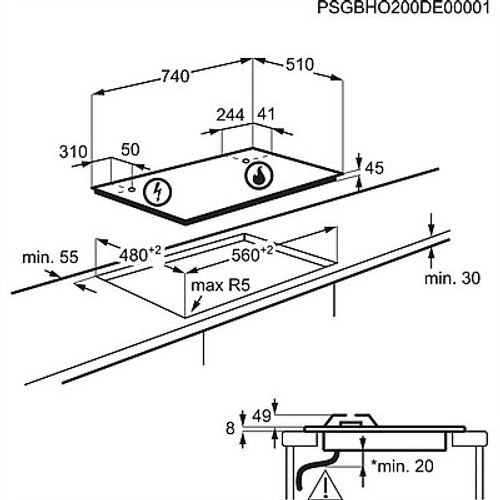 כיריים גז זכוכית שחורה ZANUSSI ZGO78520BA זנוסי