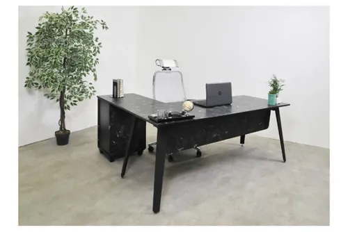 שולחן משרדי עם שלוחה רוחב 160 ס``מ LEMAS צבע שיש שחור