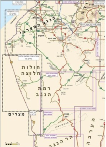 מפת הנגב המערבי אזור ניצנה והר הנגב