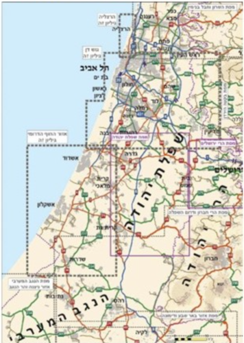 מפת גוש דן ואזור החוף הדרומי
