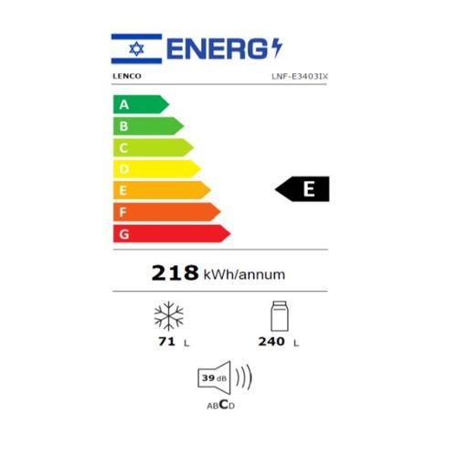 מקרר מקפיא עליון 310 ליטר Lenco LNF-E3424DRIX נירוסטה מושחרת