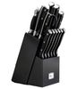 בלוק סכינים 14 חלקים הכולל 11 סכינים \ מספריים \ משחיז ידית שחורה + מעמד עץ שחור CLASSIC