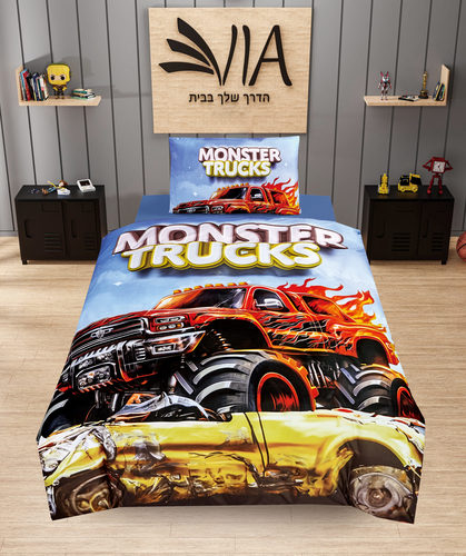 סט מצעים מיטה וחצי דגם  monster trucks