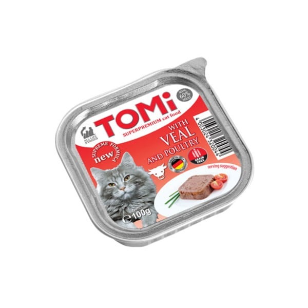 מעדן טומי לחתול עגל ועוף – 100 גרם