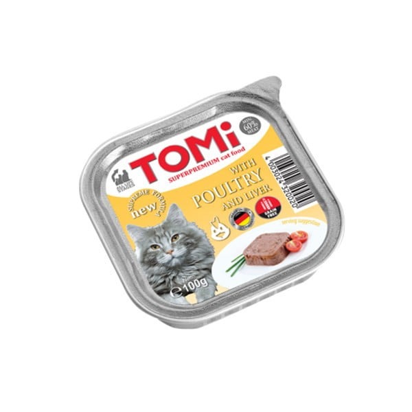 מעדן טומי לחתול עוף וכבד – 100 גרם