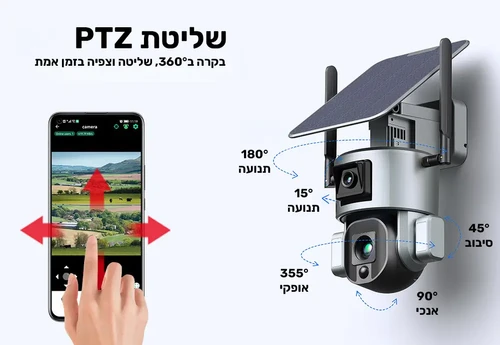 שליטה באמצעות הסלולאר באמצעות מצלמה סולארית עדשה K4 כפולה דגם LSMS1 4G יצרן NEWTEC