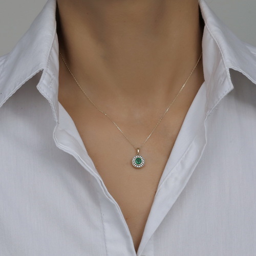 שרשרת ותליון אמרלד ויהלומים זהב 14K
