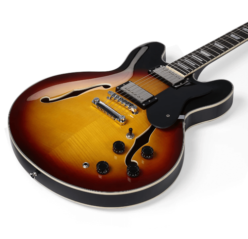 גיטרה ג'אז DJP-1000 נפח חצי חלולה Semi-Hollow Electric Guitar בצבע סאנברסט מבית DONNER