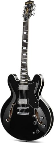 גיטרה ג'אז DJP-1000 נפח חצי חלולה Semi-Hollow Electric Guitar בצבע שחור מבית DONNER