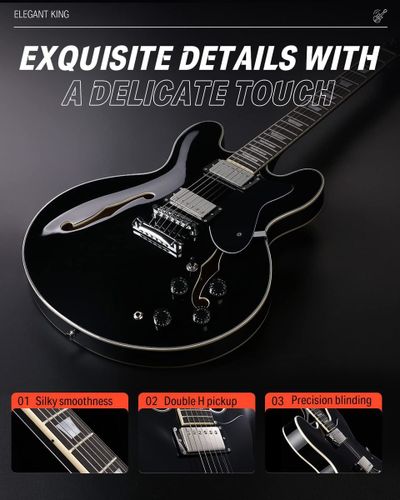 גיטרה ג'אז DJP-1000 נפח חצי חלולה Semi-Hollow Electric Guitar בצבע שחור מבית DONNER