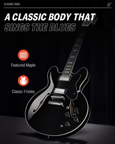 גיטרה ג'אז DJP-1000 נפח חצי חלולה Semi-Hollow Electric Guitar בצבע שחור מבית DONNER