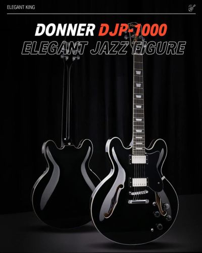 גיטרה ג'אז DJP-1000 נפח חצי חלולה Semi-Hollow Electric Guitar בצבע שחור מבית DONNER