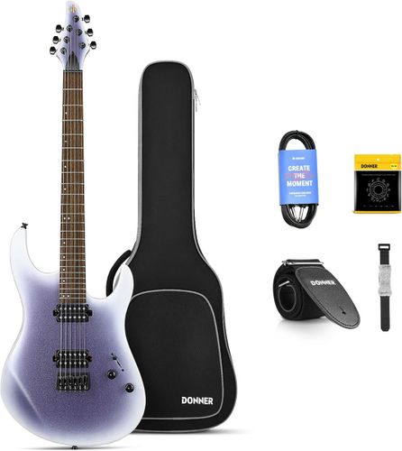 גיטרה חשמלית DMT-100 עם מוצרים נלווים Donner Solid Body Electric Guitar בצבע סגול לבן מבית DONNER