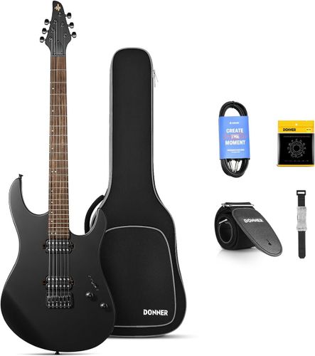 גיטרה חשמלית DMT-100 עם מוצרים נלווים Donner Solid Body Electric Guitar בצבע שחור מבית DONNER