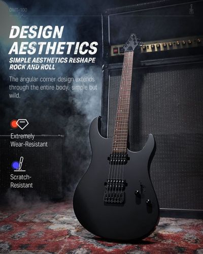 גיטרה חשמלית DMT-100 עם מוצרים נלווים Donner Solid Body Electric Guitar בצבע שחור מבית DONNER