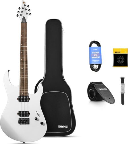 גיטרה חשמלית DMT-100 עם מוצרים נלווים Donner Solid Body Electric Guitar בצבע לבן מבית DONNER
