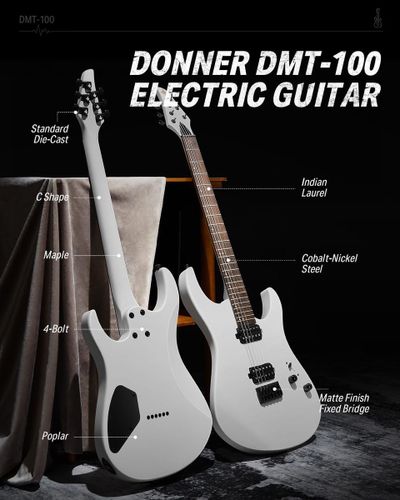 גיטרה חשמלית DMT-100 עם מוצרים נלווים Donner Solid Body Electric Guitar בצבע לבן מבית DONNER