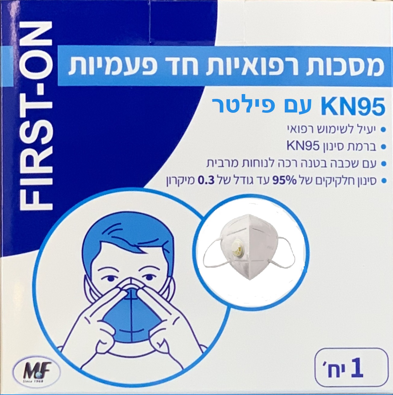 מסכה רפואית  KN95 עם פילטר                                                                              מחיר עבור 10 יחידות