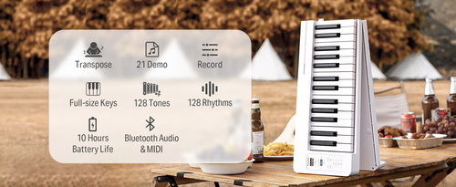 פסנתר חשמלי מתקפל נטען 61 קלידים DP06 עם אלמנט הטאץ' + חיבור BLUETOOTH כולל תיק ופדל ססטיין EC6633 מבית DONNER