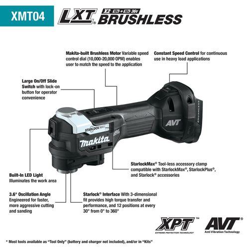 גוף מולטיטול מסור מלטשת נטענת XMT04 / DTM52 18V שחור - מנוע בראשלס ללא פחמים אחריות יבואן רשמי 