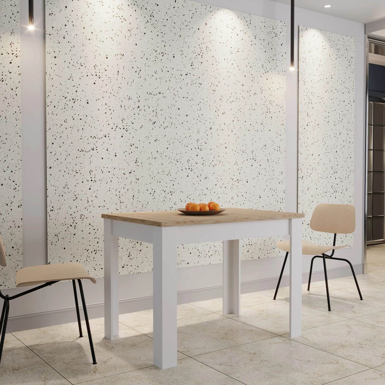 שולחן אוכל בעיצוב מודרני בגוון לבן בשילוב אלון 102/69 ס"מ דגם וינה משולב מבית טודו דיזיין TUDO DESIGN