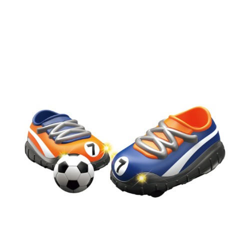 מכוניות מתנגשות על שלט נעלי כדורגל עם כדור ושער