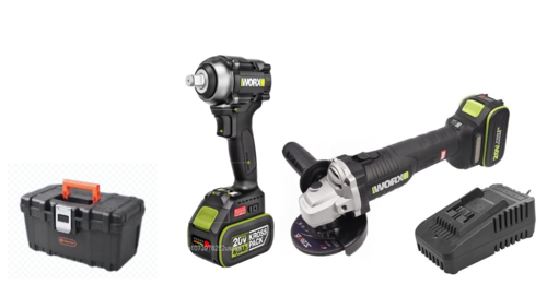 סט מפתח רטיטה N/M 400 בוקסה WU272.9  20V BRUSHLESS Worx + משחזת זוית נטענת WU809.91  [ סוללה + מטען ]