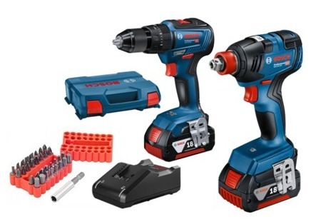 סט מברגה/מפתח רטיטה + מק/מברגה רוטטת בוש BOSCH GDX 18V-200 +GSB 18V-55 + שתי סוללות 4AH+ מטען + סט ביטים מתנה!