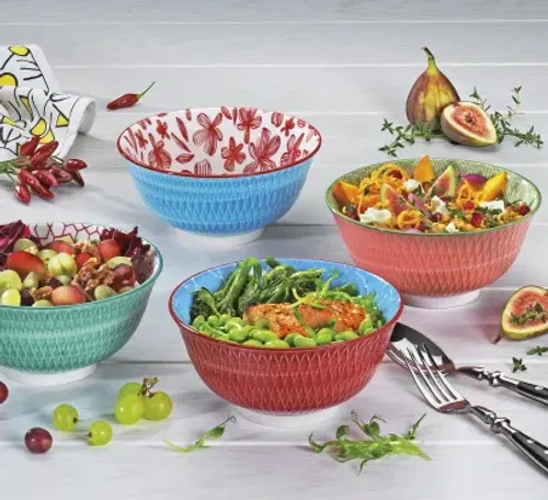 קערת פורצלן פסים ופרחים AMICI bowl