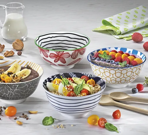 קערת פורצלן פסים ופרחים AMICI bowl
