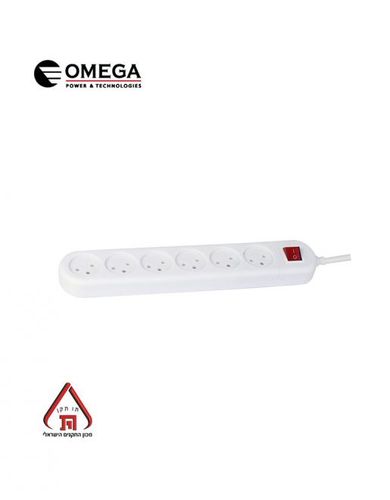 רב שקע +מפסק 6 שקעים 1 מטר OMEGA