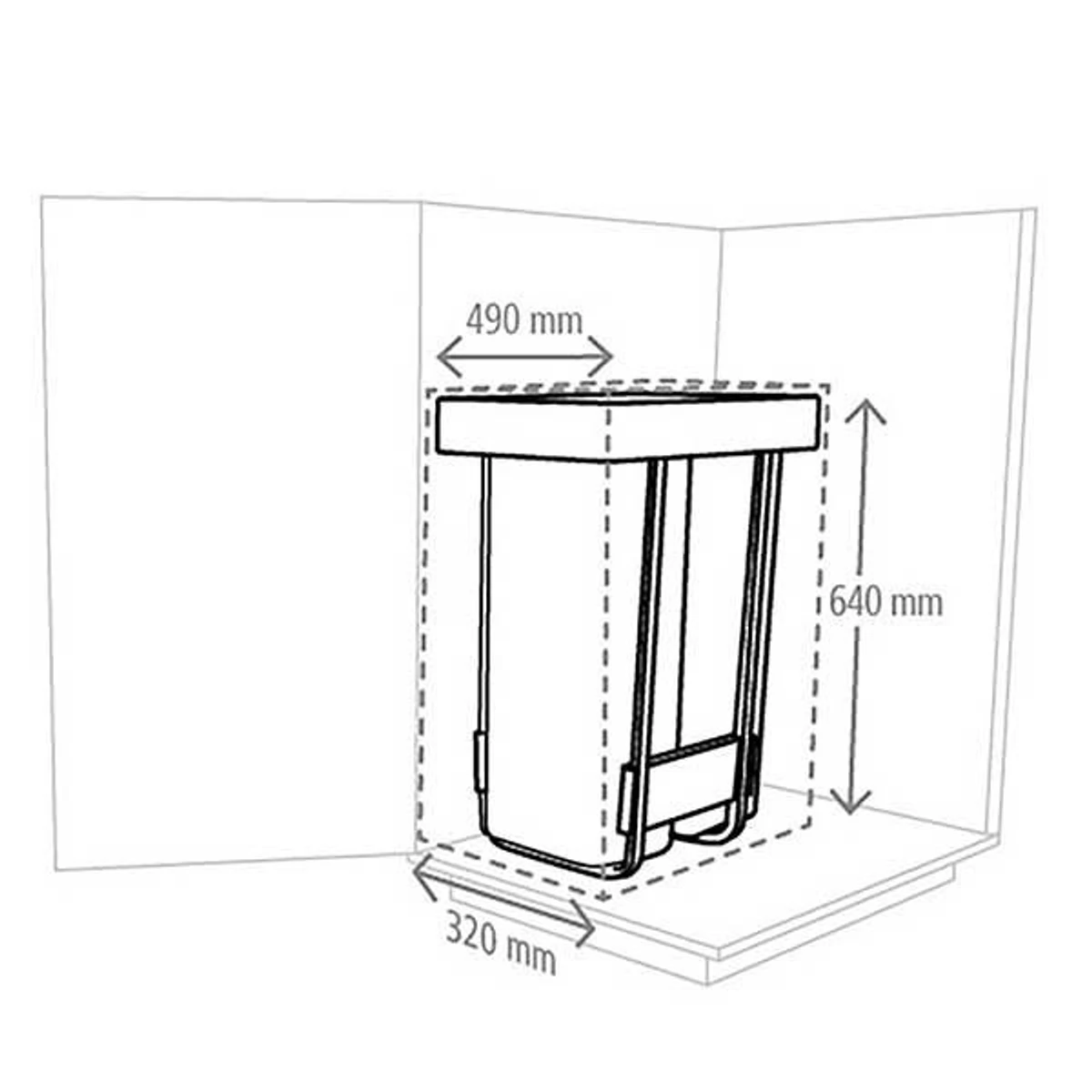 מידות שטח ארון נדרש להתקנת סט SORT GO Brabantia 60 ליטר