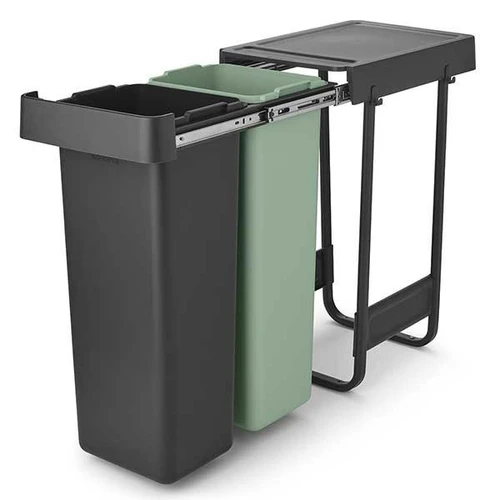 צמד פחי הפרדה נשלפים לארון מטבח 2X30 ליטר אפור כהה / וירוק ג'ייד | SORT & GO - Brabantia 02