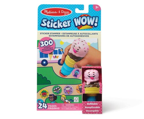 Sticker WOW! חוברת מדבקות 24 דפים עם מכשיר הדבקה אוטומטי ו 300 מדבקות - גלידה
