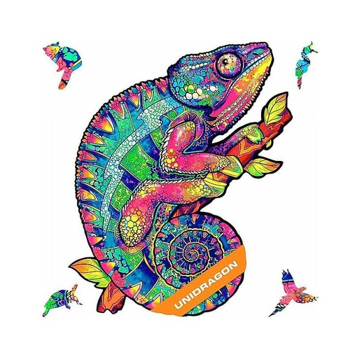 פאזל עץ זיקית Unidragon בצורות מיוחדות Iridescent Chameleon size S