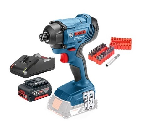 מברגת אימפקט נטענת BOSCH GDR 18V-160 + סוללה 5 אמפר + מטען + סט ביטים 33 יח 