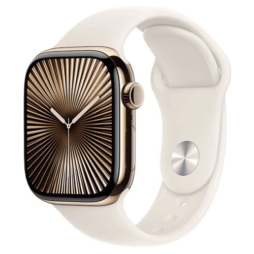 שעון חכם Apple Watch 10 GPS+Cellular 42mm צבע שעון Gold Titanium צבע רצועה Starlight Sport Band גודל S/M