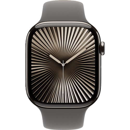 שעון חכם Apple Watch 10 GPS+Cellular 42mm צבע שעון Natural Titanium צבע רצועה Stone Grey Sport Band גודל S/M