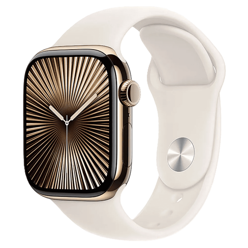 שעון חכם Apple Watch 10 GPS+Cellular 46mm צבע שעון Gold Titanium צבע רצועה Starlight Sport Band גודל M/L
