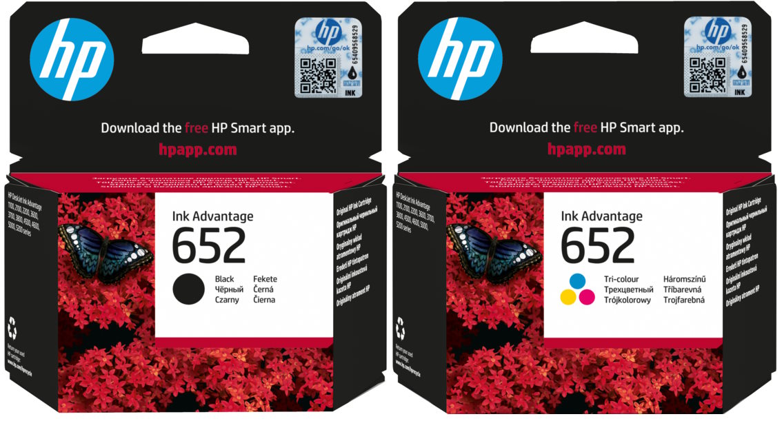 זוג ראשי דיו שחור/צבע HP 652 - מקורי