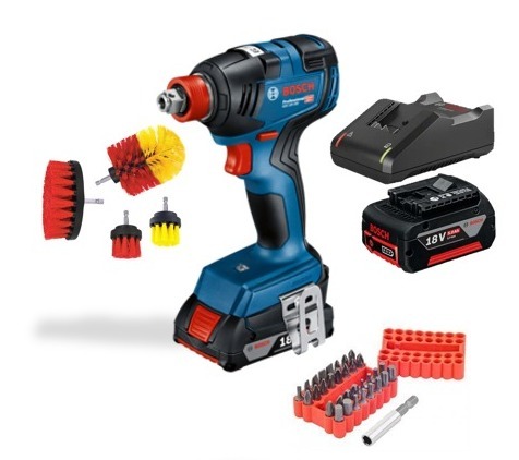 סט מברגה/מפתח רטיטה נטען דגם GDX 18V-200 מבית Bosch+סוללה 2Ah + מטען + סט ביטים וסט מברשות ניקוי 