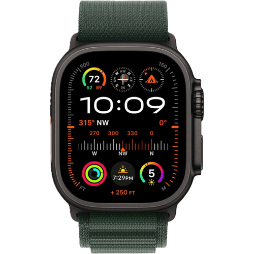 שעון חכם Apple Watch Ultra 2 GPS + Cellular 49mm צבע שעון Titanium Black צבע רצועה Dark Green Alpine Loop גודל S